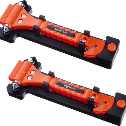 Emergency Escape Tool, Window Breaker and Seatbelt Cutter, Car Safety Hammer with Protective Bracket, Bright Orange, 2 Pack