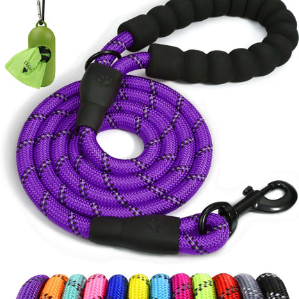 Correa de cuerda para perros medianos y grandes, 6 FT con mango acolchado, negro