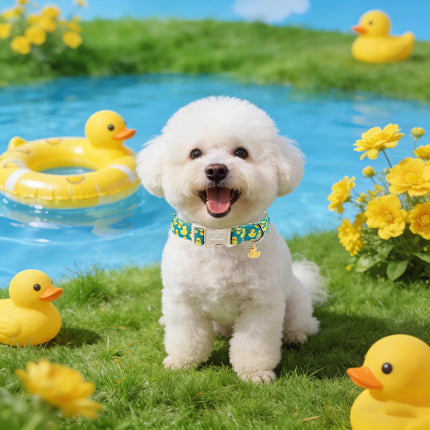 Maca Bates Cute Dog Collar with Rubber Duck Charm for Small Girl Boy Dogs, Green Yellow Ducks Pattern,Adjustable Durable Soft Plaid Collars Irish St. Patrick Gift for Male Female Puppy