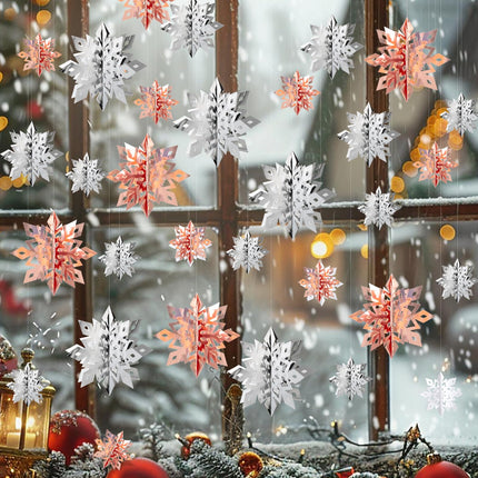 Snowflake Decorations, Paper Christmas Hanging Decor Indoor, White, 14-Pc