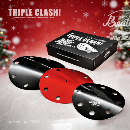 3-Piece Clap Stack Cymbals Set - 14" & 16" & 18" Effect Cymbals for Drum Set, Unique Layered Trash Sound with Bright Attack, Durable Metal Alloy, Available in Black-Red/Black-Gray (Black_Red)