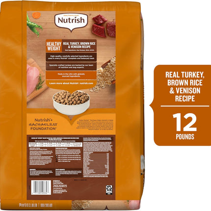 Nutrish Rachael Ray Healthy Weight Adult Dry Dog Food Real Turkey, Brown Rice & Venison Recipe, 12 lb. Bag