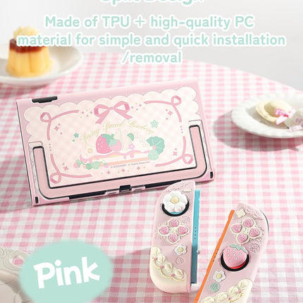 GeekShare Strawberries with Cream Case Compatible with Switch 2, Slim Separable Soft Silicone Protective Shell with 2 Thumb Grip Caps -- Pink