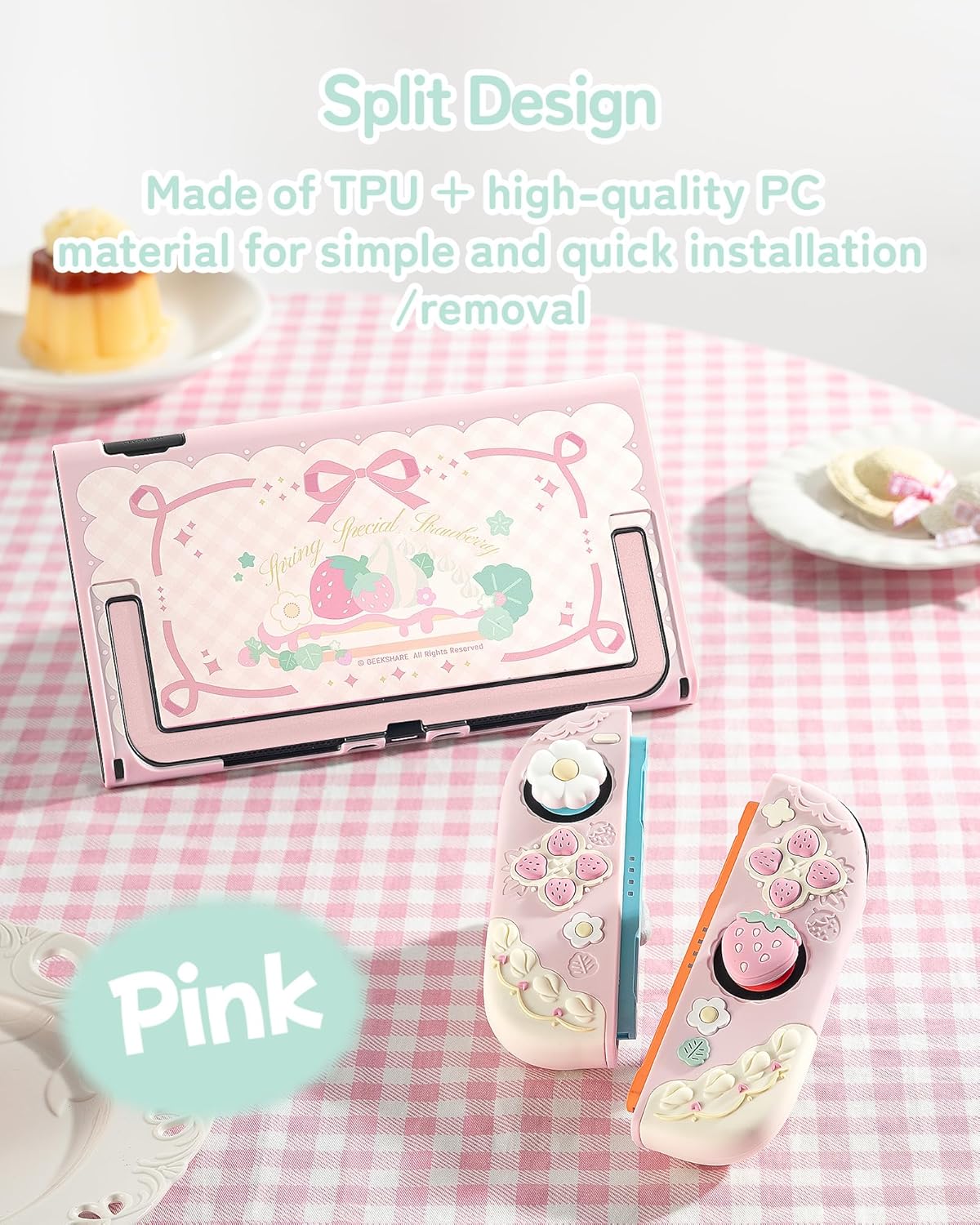 Strawberries with Cream Pink Silicone Protective Case with Thumb Grip Caps - photo 5