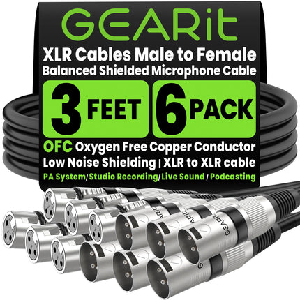 22AWG OFC XLR Cables 10 FT 6-Pack Male to Female for Live Bands