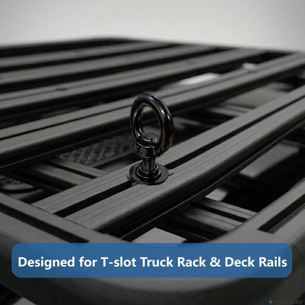 NACETURE M8 T Track Bolts Eye Bolt Tie Down Anchors, Stainless Steel 304 T Slot Hardware with Ring, Heavy Duty Roof Rack Accessories for Cargo Tie Down, Truck Bed (Black M8 30mm 4 Pack)