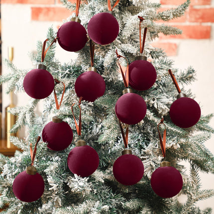 15 Pcs Velvet Christmas Balls, Burgundy