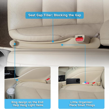 Givifive Car Seat Gap Filler Set of 2, Soft Foam Multifunctional Seat Side Gap Filler with Organizer & Hook Function, 3in1 Gap Stopper Universal Fit Car SUV Truck Fill The Gap Between Seat & Console