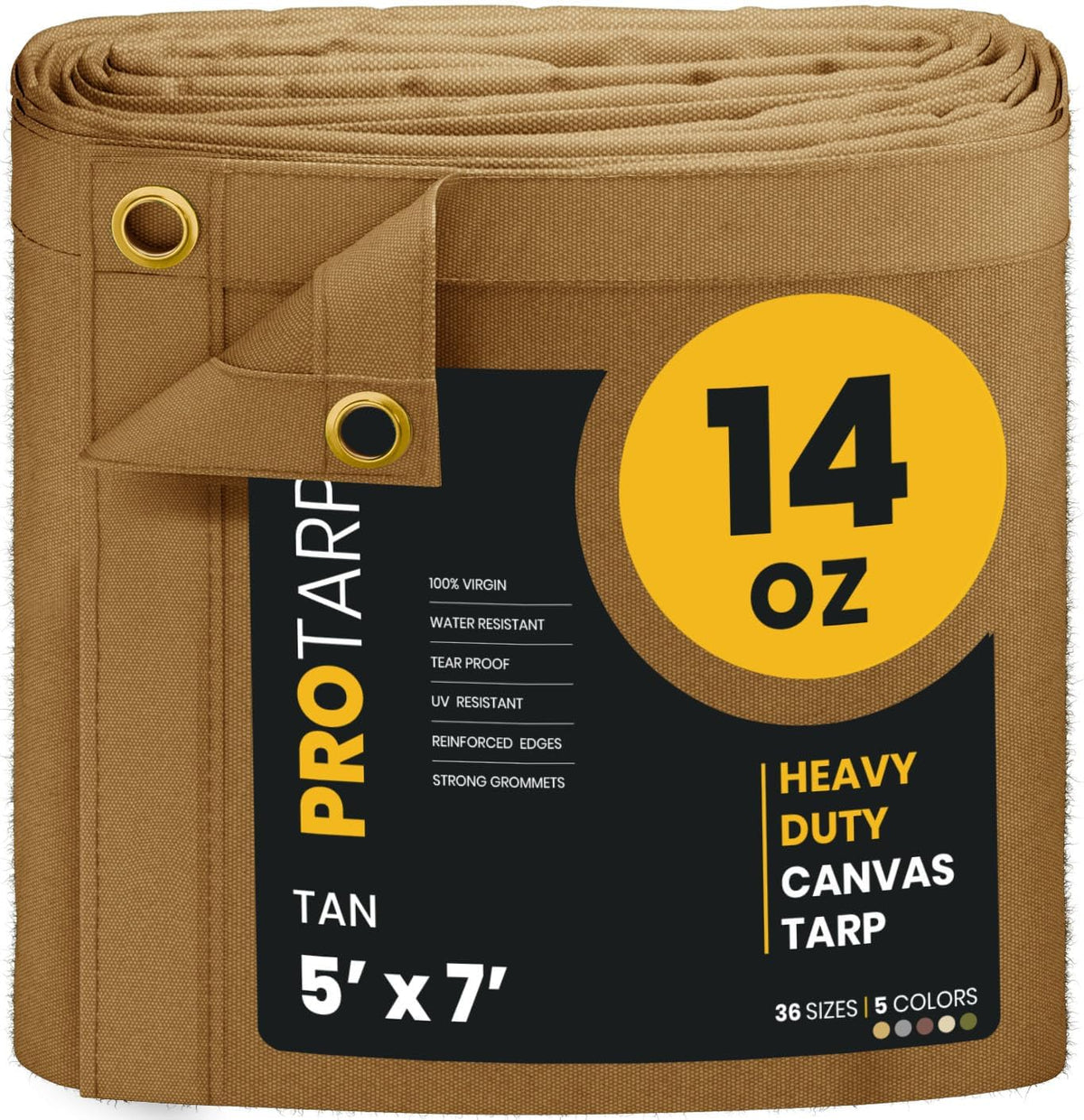 Heavy Duty 14 OZ Water Resistant Canvas Tarp, UV Resistant Tarpaulin Cover with Rustproof Brass Grommets, Multipurpose