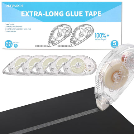 65.62 ft Extra-Long Glue Tape, 0.31 in Wide Scrapbook Tape, 5-Pack, Photo-Safe Acid-Free Double Sided Tape for Crafts, Scrapbook and Junk Journal Supplies (White)