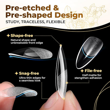 UNA GELLA Almond Gel Nail Tips, 504PCS Pre Etched Clear Fake Nails Tips Medium Almond Shape - 12 Sizes Full Cover Soft Acrylic Press On Nail Extensions No C Curve Gift for Diy at Home