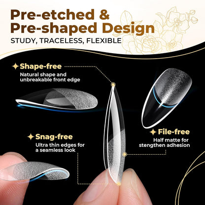 Almond Gel Nail Tips, 504PCS Pre Etched Clear Fake Nails Tips Medium Almond Shape - 12 Sizes Full Cover - photo 3