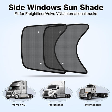 KUST 2PCS 23.6''*21.6'' Side Window Shade for Semi Truck, Peterbilt 389, Volvo VNL, Freightliner Cascadia, Freightliner Argosy - Mesh Sunshade with Suction Cup - Semi Truck Accessories for All Season