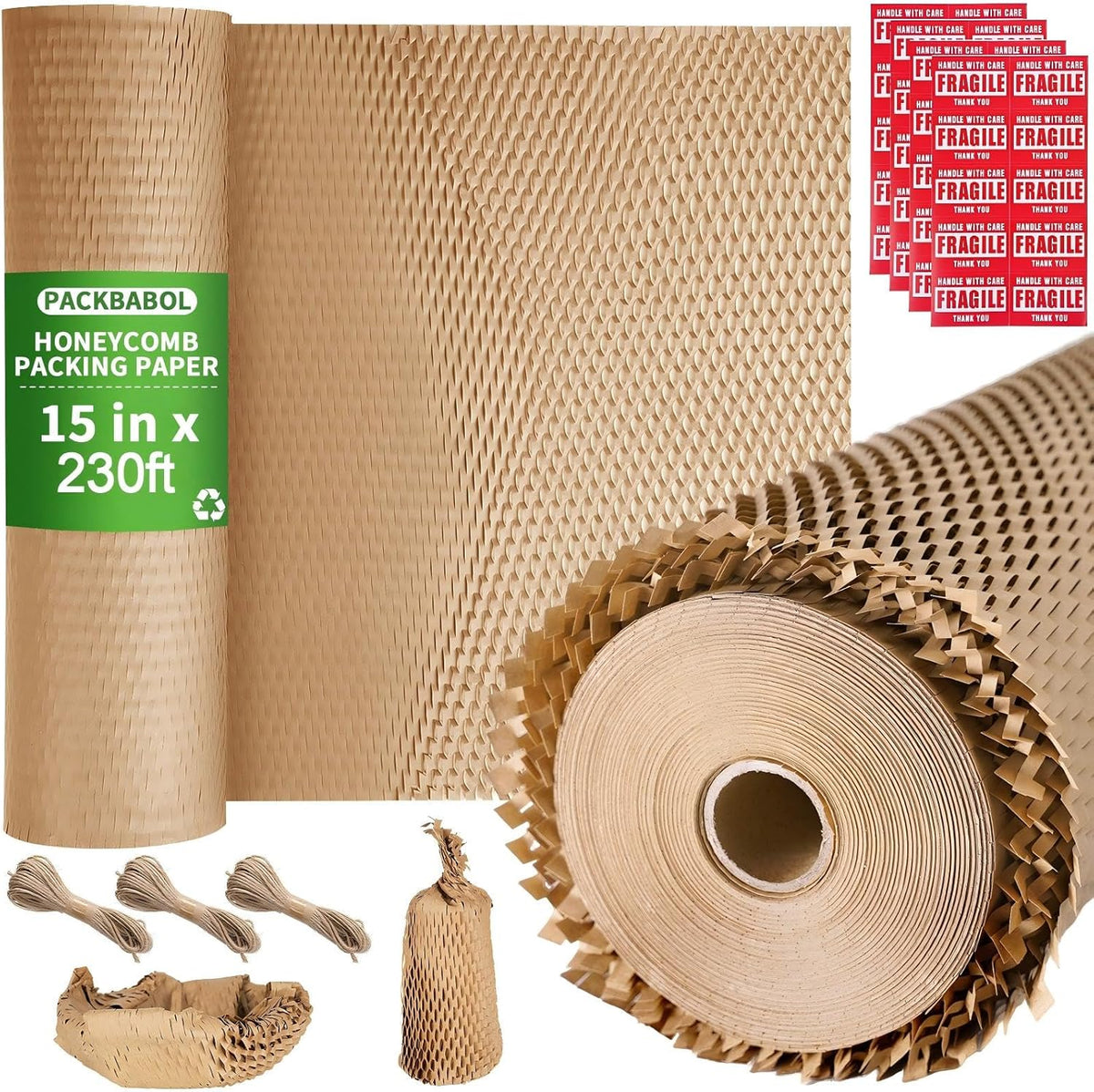 Honeycomb Packing Paper Bubble Wrap Roll 15" x 230' - Eco-Friendly Bubble Cushioning Wrap for Moving，Shipping and