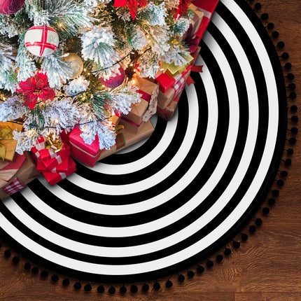 30 Inch Black and White Christmas Tree Skirt with Pom Poms