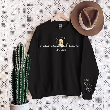 Personalized Mama Sweatshirt with Kid Name on Sleeve Custom Mama Bear Sweatshirt for Women Mothes Days Gifts for Mom for Mom Birthday