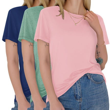 3 Pack Womens T-Shirts Short Sleeve Summer Tops Soft Basic Tees 2026