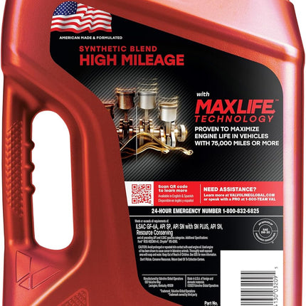 Valvoline MaxLife High Mileage 5W-30 Synthetic Blend Motor Oil 5 Quart