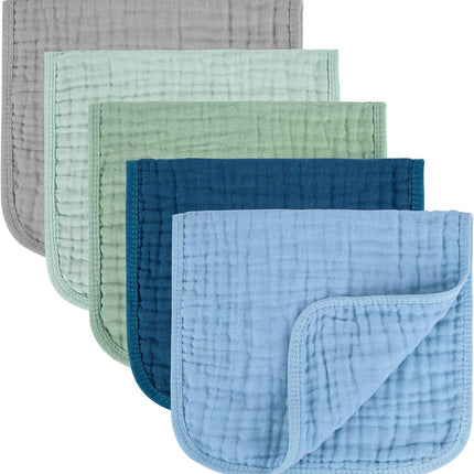 MIGIOL Baby Burp Cloth 100% Cotton Newborn Cotton Muslin Burp Cloth 10x20 inches (Blue & Green 5 Pieces)