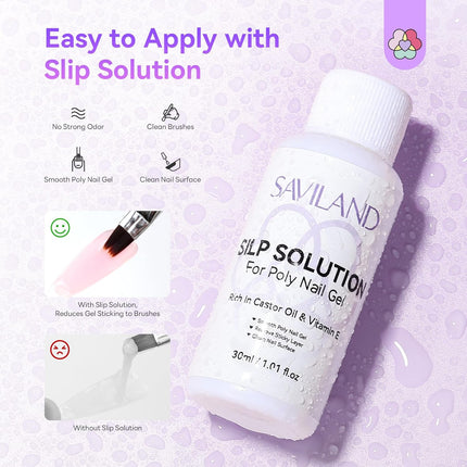SAVILAND Hema-Free Poly Gel Nail Kit: 4 Colors Natural Clear Poly Gel Nail Colors with Mini U V/LED Lamp Slip Solution Quick Dry Nourish Nails 28 Days Durable for Gifts Daily Salon Home Nail Art DIY