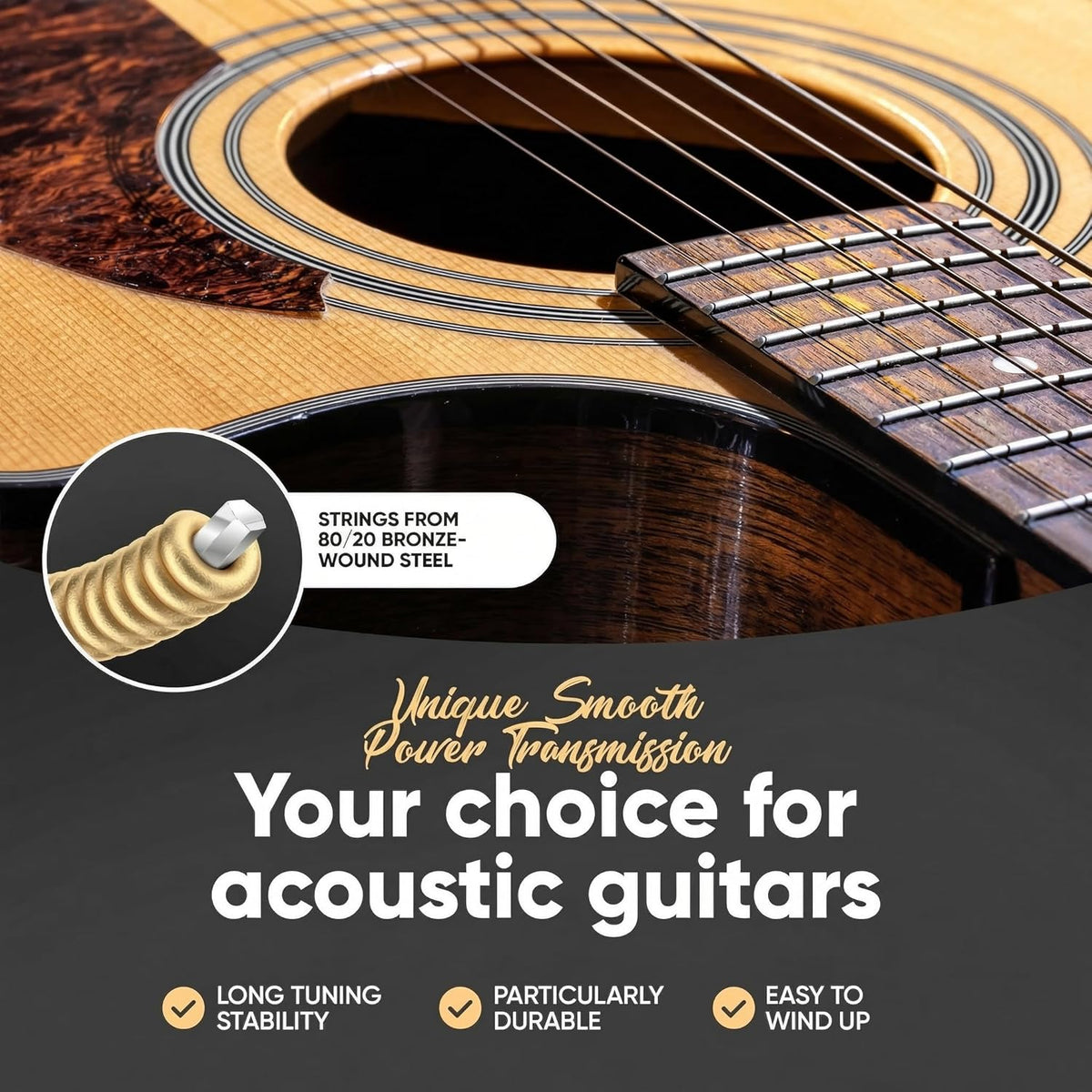 Acoustic Guitar Strings, 80/20 Bronze Coating, Light 12-53, 1 Set with 3 Picks - photo 5