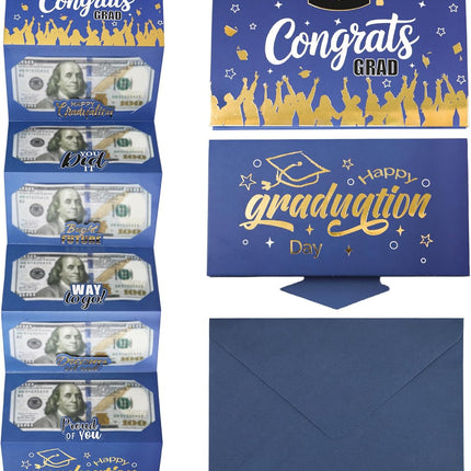 2026 Graduation Money Holder with 6 Cash Slots Congrat Grad Cash Envelope Surprise Gift Holder for College High School Graduation Party (Blue)