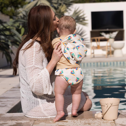 Tiny Twinkle Pull-Up Reusable Swim Diapers 2-Pack | Waterproof and UPF 50+ Sun Protection | Lightweight and Absorbent | Machine Washable(Sailboats,Zig Zag Stripe,6-12M)