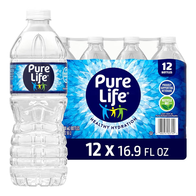 Purified Water Bottles, 12 Pack - Still Bottled Water Enhanced with Minerals for a Crisp Taste, Plastic Bottles - 16.9