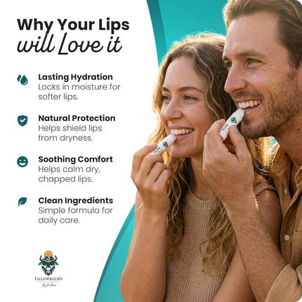 Moisturizing Tallow Lip Balm – Grass-Fed Beef Tallow with Organic Coconut Oil, Beeswax, and Vitamin E – Lip Balm Set – Variety Pack – Travel Essential – 3-Pack