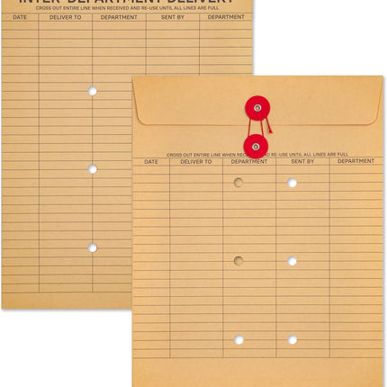 Interoffice Envelopes with String, 10" x 13" String Tie Interdepartmental Envelopes, Sturdy 100gsm Paper (Pack of 100)