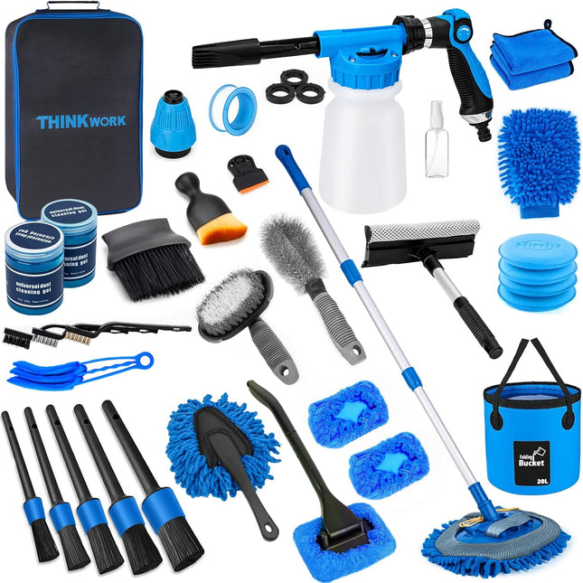 Car Wash Kit with Foam Gun, Brush Mop and Folding Bucket