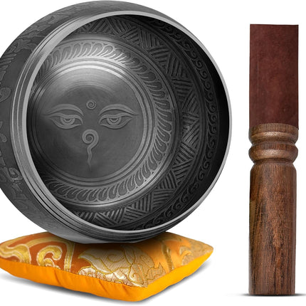 Tibetan Singing Bowl Set - Easy To Play Authentic Handcrafted For Meditation Sound Chakra Yoga Healing 4 Inches (Black & Orange)