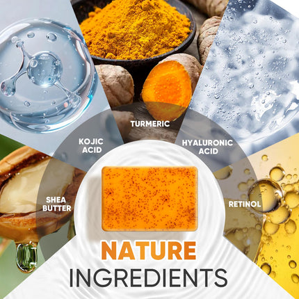 5 Pcs 80g Turmeric Kojic Acid Soap Bars with 2 Foaming Mesh Nets