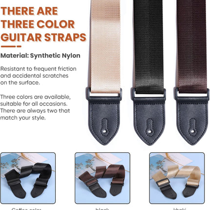 AARVI Guitar Strap 2 Pack - Black & Brown Adjustable Thickened Webbing with Leather Buckle for Acoustic/Electric/Bass