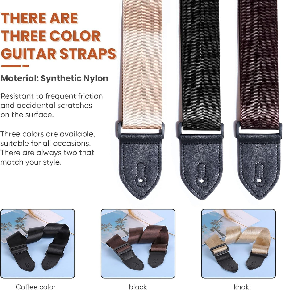 Guitar Strap 2 Pack - Adjustable Nylon Straps for Acoustic, Electric, and Bass - photo 3