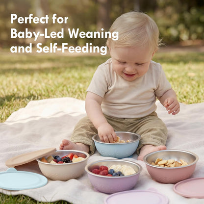 Baby Suction Bowls with Lids, Stainless Steel & Silicone, 13 oz, 2 Pack - photo 5
