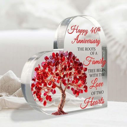 40th Wedding Anniversary Heart Acrylic Plaque, 40th Ruby Wedding Cake Topper Decorations, 40 Years Of Married Gifts For Parents, Tree of Life Anniversary Wedding Gifts for Couples