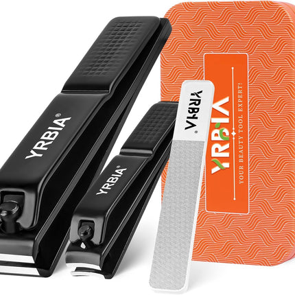 Nail Clippers with Glass Nail File, YRBIA Ultra Sharp Nail Clipper Set, Professional Fingernail & Toenail Clippers Nail Cutter for Men and Women (Black)