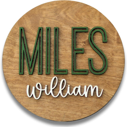 Custom Round Nursery Name Sign, Personalized 3D Baby Name Announcement Sign, Personalized Wooden Wall Plaque, 3D Wall Art for Children & Kids Rooms, Family Name Signs, 30 Colors (Design 11)