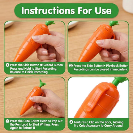Carrot Pen Recorder Recording Voice Birthday Recorders for Kids Device Recordable Gifts Merch That Records Audio Small Merchandise with Playback Stuff Surprise Toy Student Cute Carrot-Shaped (1PC)