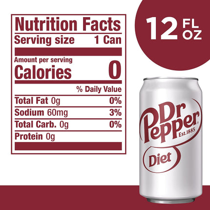 Diet Dr Pepper Soda, 12 fl oz cans, pack of 12