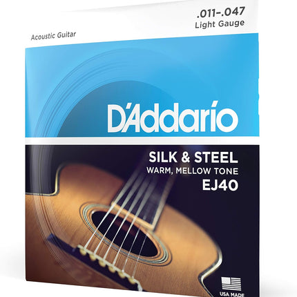 D'Addario Silk & Steel Acoustic Guitar Strings - EJ40-6 String - Warm, Mellow Tone - Light, 11-47