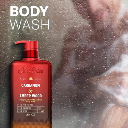 Old Spice Body Wash for Men, The Spice Alchemist Collection, 24/7 Cologne Infused Hydration, No Trade Off Formula, Free of Phthalates Silicones & Dyes, Cardamom + Amber Wood Scent, 20 oz