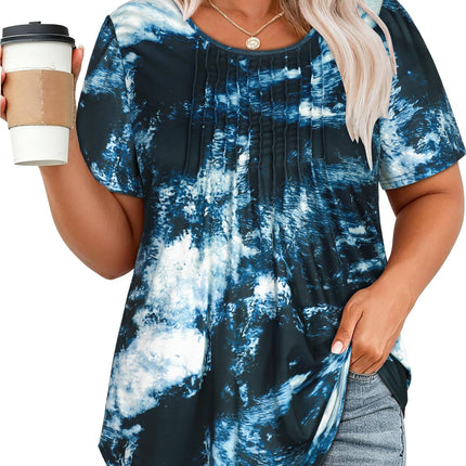 Womens T Shirts Short Sleeve Tops Pleated Dressy Casual Flowy Summer Blouses