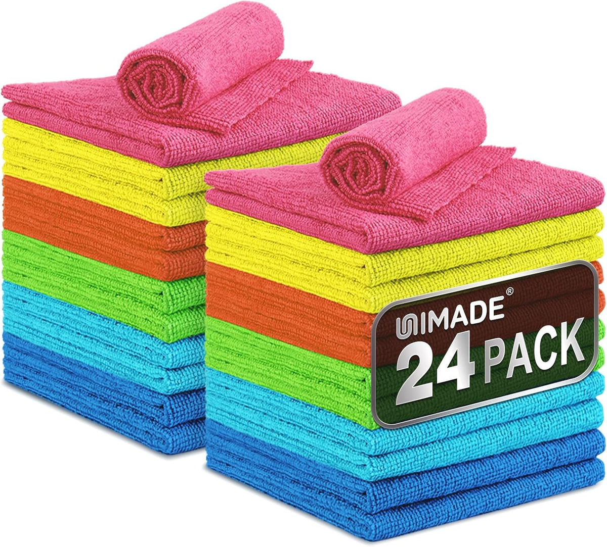 24-Pack Reusable Microfiber Cleaning Cloths, 11 x 12 in, Multicolor