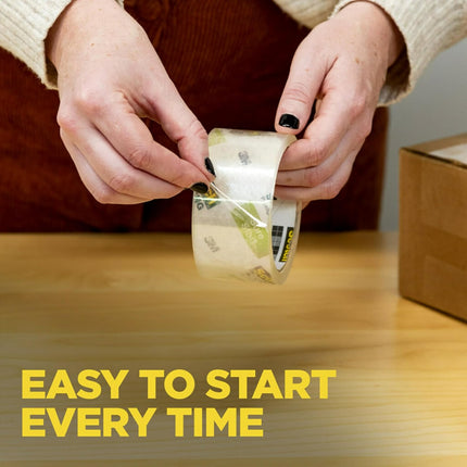 Scotch Sure Start Shipping Packaging Tape, 1.88" x 22.2 yd, Designed for Packing, Shipping and Mailing, Quiet Unwind, No Splitting or Tearing, 1.5" Core, Clear, 1 Dispensered Roll (145)