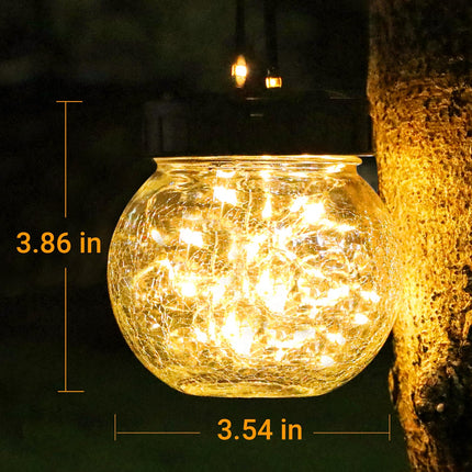 Solar Lanterns Solar Lights Outdoor Waterproof 6-Pack, Solar Powered Hanging Lights Cracked Glass Hanging Globes for Christmas Decoration, Shepherd Hook, Garden Tree Ornaments