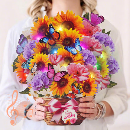 Birthday Card with Music Lights, Pop Up Sunflower Bouquet For Women