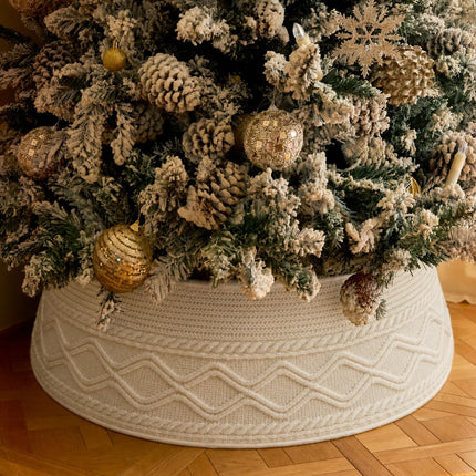 Knit Christmas Tree Collar, Christmas Tree Skirt, Cream, 23-30 in