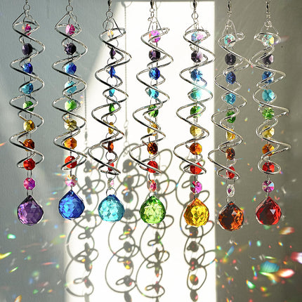 20.5in Sea Blue Crystal Gazing Ball Spiral Wind Spinner Suncatcher